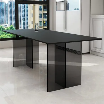 Sintered Stone Dining Table Pure Black Top Acrylic Legs Modern Small Hovering Dining Table