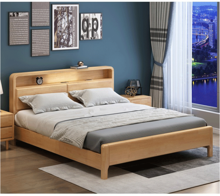 SX Light luxury solid wood bedframe with storage drawer downside ...