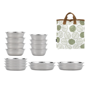 อุปกรณ์กันฝุ่นอเนกประสงค์16ชิ้นชุดจานสเตนเลสสตีลสำหรับเครื่องใช้สำหรับโต๊ะอาหารกลางแจ้งตั้งแคมป์และบาร์บีคิว