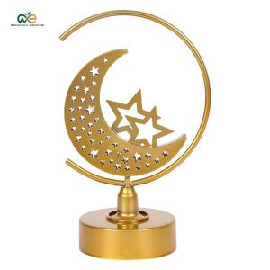 Ramadan Moon Lamp Battery Powered LED Ironwork Moon Desk Lamp Mubarak Table Centerpiece for Eid Muslims Home Party Decor [Winnereco Lifestyle]
