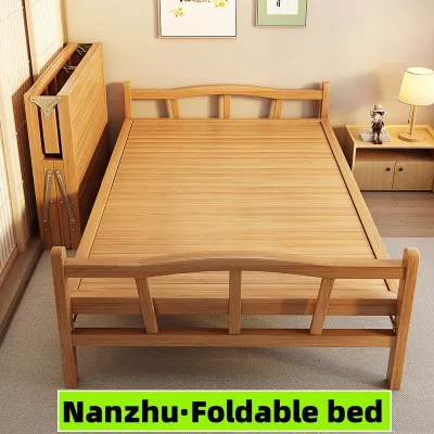 Solid Wooden Foldable Bed Single Bed Frame Indoor Bamboo Furniture 200*60cm Household Simple Double Solid Wood Frame Reinforced Bed
