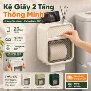 🔥sốc🔥Kệ đựng đồ 2 tầng không cần khoan  Hộp đựng khăn giấy treo tường thông minh chống nước  Kệ treo tường đa năng