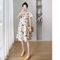 Maternity Dress Korean Style Plus Size New Short Sleeved Maternity Dresses Floral Pregnant Women Dress Loose Medium Length Maternity Dress Pregnant. 