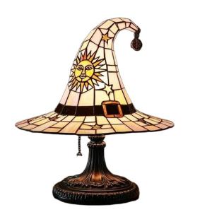 Gothic Style Witches Hat Ambient Lamp Halloween Decors Handcrafted Resin Lighting Warm Yellow Mysterious Glows