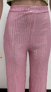 Womens Sparkling Metallic Trousers Glitter Sequins Wide Leg Flared Pants for Night Out Dance and Carnivals Costumes