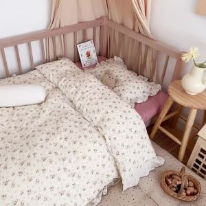 Vintage Floral Muslin Cotton Baby Crib Bedding Set Children Duvet Cover Pillowcase No Filler
