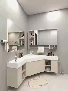 Triangle Bathroom Cabinet Fixed Corner Shaped Solid Wood Bathroom Seamless Basin Hand Wash Basin Cabinet Combination