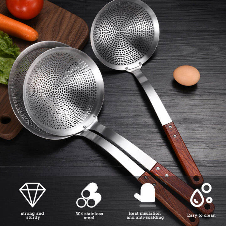 Strainer Skimmer Ladle, 304 Stainless Steel Solid Professional Oil ...