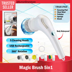 Electric Cleaning Brush Set with 5in1 Replaceable Heads Magic Scrubber for Kitchen Bathroom/Berus Pembersih Elektrik