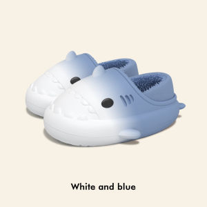 Comwarm Winter Men Shark Slippers Fluffy Men Cartoon Slippers Plush Men Shark Cotton Shoes Outdoor Waterproof Fuzzy Men Slippers