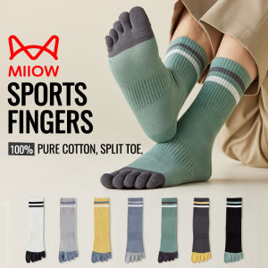 MiiOW Men Five Finger Long Socks Deodorant Antibacterial Running Sports Split Toe Sock Cycling 100% Pure Cotton Sock Trending