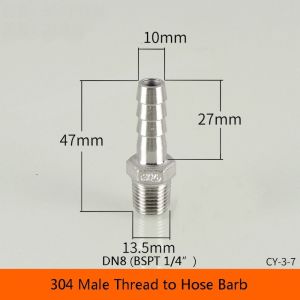 MAKERVY 1Pcs 304 Stainless Steel Pipe Joint Male Thread Connector Adapter Pipe Fitting Durable 1/8" 3/8" 1/2" 1/4" Hose Connector for PU PE Tube