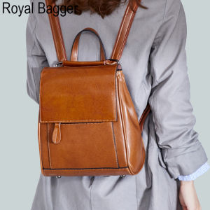 Royal Bagger Genuine Cow Leather Waterproof Backpack For Woman Ladies Fashion Shoulder Bags Girls Travelling Casual High Capacity Backpacks