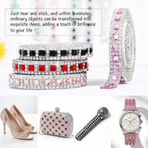 MINUTE Self-adhesive Square Rhinestone Trim Strips Multi Color DIY Crafts Rhinestone Trim Decoration Dress Decoration Crystal Chain Shoes Bags Clothing