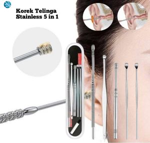 Alat Korek Kuping Pembersih Telinga Set 5in 1 Stainless Steel Besi Ear Wax