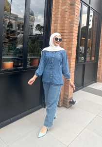 Aldira One Set Full Jeans Motif V Atasan dan Celana Terbaru / Setelan Wanita