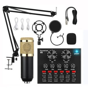 COD Paket Microphone BM800 Full Set Plus Soundcard V8 High Quality Plus Holderphone FREE Headphone dan Splitter