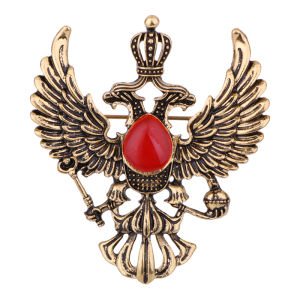 1Pc New Retro Domineering Double Headed Eagle Shaped Brooches Mens Coats Outerwear Accessories Gold Silver Metal Brooch