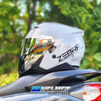 ZEBRA YM-902 PLAIN V2 (Silver) HALF FACE - DUAL VISOR (with FREE Clear Lens)