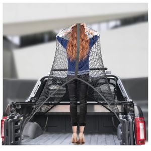 Upgraded Highly Elastic Cargo Net Simple Truck Bed Cargo Mesh Organizer Suitable for Daily Light Loads of Trucks Heavy Duty Carabiners 4x4 Stretches to 7x7 for Pickup Trailers SUVs ATVs/UTV