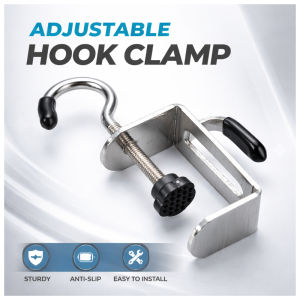 Stainless Steel Backpack Hook Table Edge Drill-Free Adjustable Double Hook Storage Hook with Anti Slip Silicone Sleeve