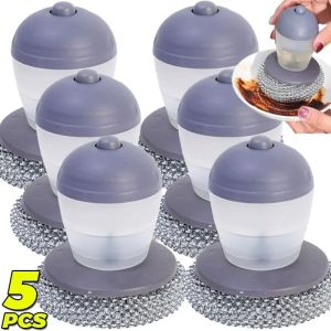 5Pcs Liquid-adding Washing Brush Press-type Automatic Dish Washing Brush Household Cleaning Pot Brush Kitchen Removable Cleaning Tool