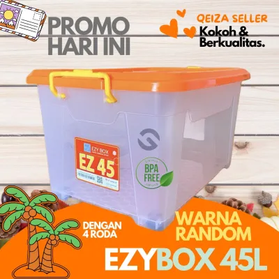 Container Box 52 L (Putih) / EZY 45 Liter (Bening) Kuat Tebal Tahan Banting Roda Kokoh Ezy Box Berkualitas Biggy
