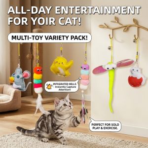 Door Hanging Retractable Cat Toy Interactive Cat Wand Teaser Stick Self Play Cat Exercise Toy Indoor
