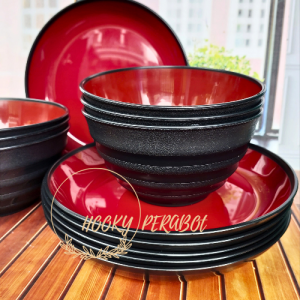 piring ramen bulan plus mangkuk isi 12 pcs 6 piring 6 mangkuk ramen tebal ulir terlaris