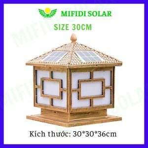 Đèn năng lượng mặt trời trụ cổng hình vuông và họa tiết cây tùng 30cm sáng trên 12h chính hãng Mifidi Solar tấm pin Mono siêu to - BH VIP 1 năm miễn phí tận nhà