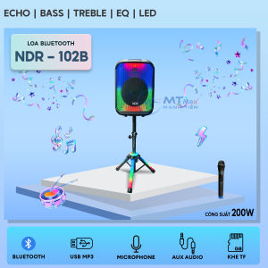 Loa Bluetooh Karaoke NDR 102B - Loa Đèn Led Cực Đẹp 7 Chế Độ Âm Thanh Mạnh Mẽ Trầm Ấm Kết Nối Bluetooth USB TF AUX TWS Đi Kèm Chân Loa Có Led RGB Và Micro Không Dây Đa Năng