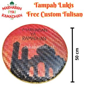 Tampah bambu lukis ukuran 50 cm / dekorasi dinding marhaban ya ramadhan