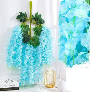 110cm wisteria artificial flower vine man gardening decoration outdoor decoration bouquet wedding decoration sky blue