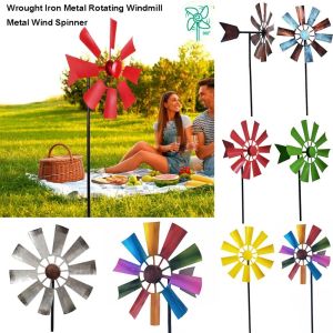 ADREE 2473cm Wrought Metal Rotating Windmill 8 Colors Metal Wind Spinner Lawn Pinwheel Decor Supplies