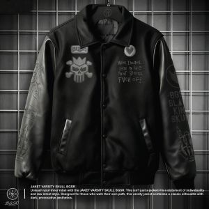 Jaket pria TERBARU VARSITY FULL BLACK premium distro full bordir flecee tebal hangat - BGSR MMXVI