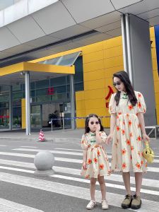 Đầm Mẹ Và Bé Công Chúa Sườn Xám 2 Lớp Hoa Cam Cực Đẹp