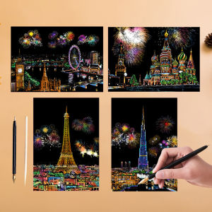 12 Sheets Magic Scratch Art Paper with Stylus Landmarks Animals Painting Stress Relief DIY Craft Drawing Toy Kit Kids Adult Gift2026