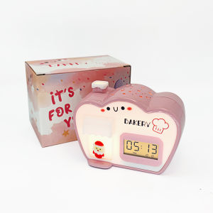 Bread Hut LED Alarm Clock Night Light C-Type Charging Alarm Clock 7-Color Starry Sky Projection Bedhead Sleep Alarm Clock Night Light Childrens Gift