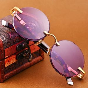 JJKing Vintage Green Rimless Round Sunglasses for Men UV Protection plastics Glass Lenses Casual Classic Metal Glasses Aesthetics Shades for Men Original Fishing Driving Sun Protection