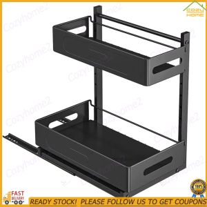 [CY] Sink Shelf 2 Tier Slide Out Multi-Purpose Storage Organizer Easy Installation for Kitchen and Bathroom Organization