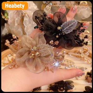 【2-3 days delivery】 Elegant Rhinestone Flower Tie Hair Rope Female Ponytail Ball Head Rubber Band Scrunchie Ring