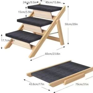 🔥🔥🔥 Dog Stairs Foldable Wooden Pet Stairs Pet Ramp 2-in-1 Dog Ramp with Non-Slip can Assist Pets in Getting on the Bed