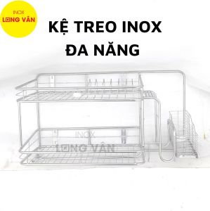 Kệ treo đa năng INOX cao cấp kệ chén đĩa đa năng treo tường trang bị móc treo tiện lợi
