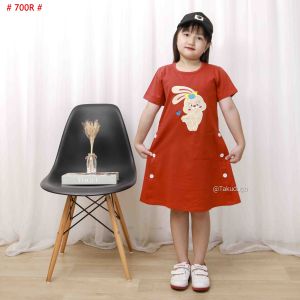 Baju Dress Anak Cewek Perempuan Usia 5 6 7 8 Tahun Bordir Rabbit Cute