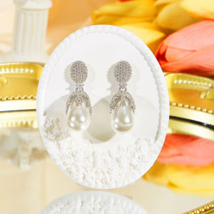 Sequito Charming phụ nữ trang sức Tai Khuyên tai giọt nước vàng trắng với ngọc trai đầy đủ lát Zircon AAA nhỏ cho mặc hàng ngày se966