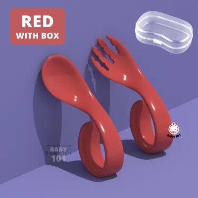 【Baby101】 Baby Kids Training Spoon and Fork Set Safety Infant Feeding Toddler Flatware Spoons Dishes Soups Curve