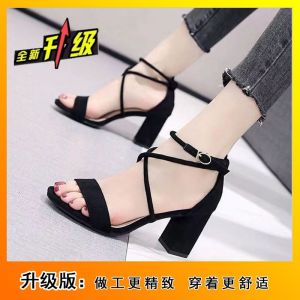 Free Shipping Trendy And Versatile Student-Style Chunky-Heel Roman Sandals New WomenS Collection High-Fashion And Stylish With A Single-Strap Design