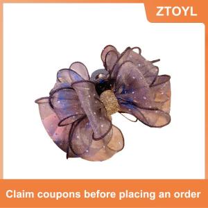 【ZTOYL】 Đen Lưới Bow Rhinestone Tóc Claw Cổ Điển Thanh Lịch Kẹp Tóc Kẹp Kẹp Cá Mập Clip Cho Phụ Nữ Thời Trang Phụ Kiện Tóc