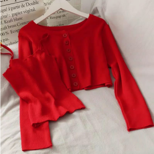 PRETTY STYLES - 2in1 SET COME RIB Fashion Set Tanktop Cardigan Wanita Terkini
