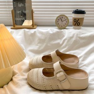 Free Shipping Thick-Soled Height-Increasing Closed-Toe Mules For Women 2026 New Summer Hollow-Out Sandals Slip-On Slippers